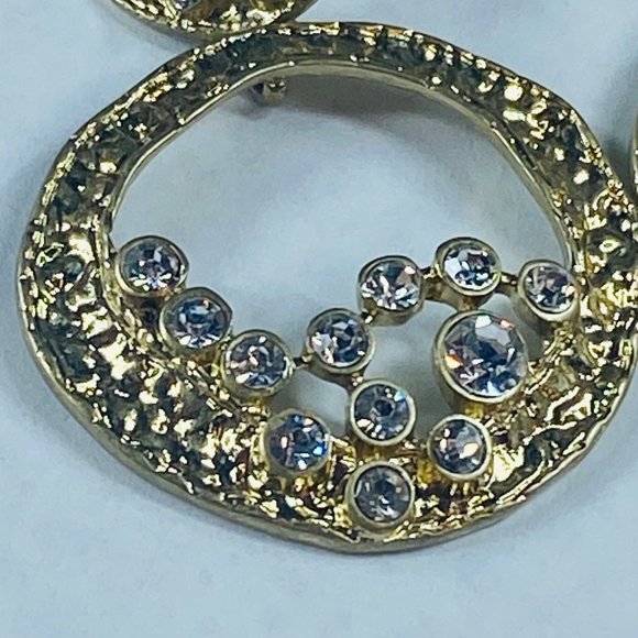 Art Deco Earrings Dangle Drop Clip-on Gold Tone Clear Rhinestones Gypsy Boho - Picture 8 of 16